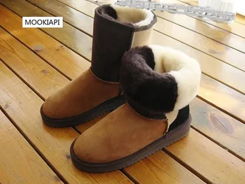 Em 2019, a Europa, o mais novo de pele de carneiro e peles de mulheres botas de neve, pura lã de mulheres barril botas de neve, entrega gratuita, duas cores