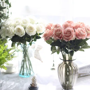 1PCS Romântico Rosa Flor Artificial DIY Vermelho de Seda Branca Falso de Flores para uma Festa em Casa de Decoração de Casamento de Dia dos Namorados