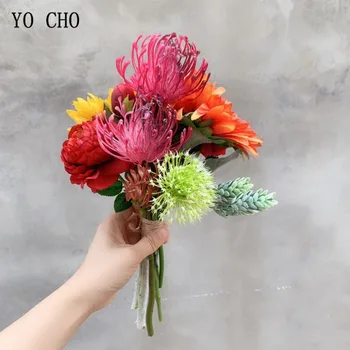 YO CHO Flores Artificiais para Decoração de Girassol Peônia Seda Pequeno Buquê de Flores de Festa Decoração de Casamento Mariage Falso Flores