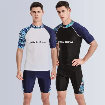 Homens de Manga Curta Sunga Surf T-Shirt Superior Respirável, Seca Rápido, Praia Camisa de Água de Esportes Mergulho Natação Surf Terno 2022