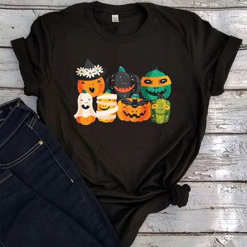 Halloween Camiseta Casual Bonitinho Abóboras No Halloween T-Shirts Kawaii Queda De Halloween Estética Roupas De Verão Tops