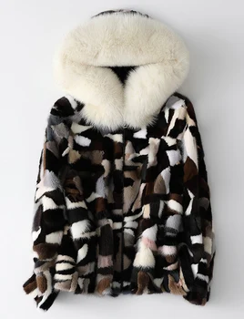 Mulher real natural de vison casaco de pele com pele de raposa capa de moda multi-cores quentes de inverno coletes