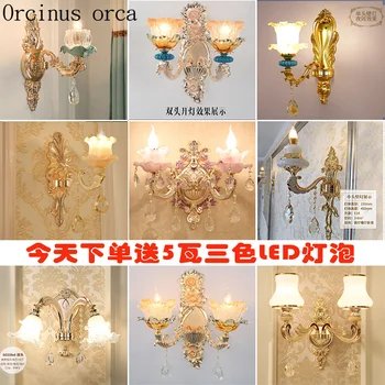 Europeu de luxo de cristal da lâmpada de parede da sala de estar, corredor, quarto de cabeceira, candeeiro francês criativo jade jade roxa LED, lâmpada de parede