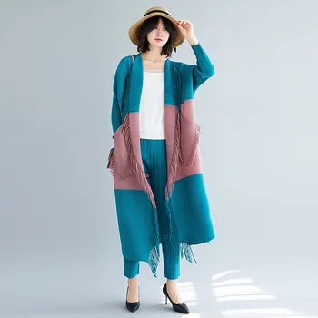 Changpleat mulheres franja jaqueta corta-vento Miyak dobra de Moda tamanho grande correspondência de cor da jaqueta, cardigã jaqueta casaco da Maré