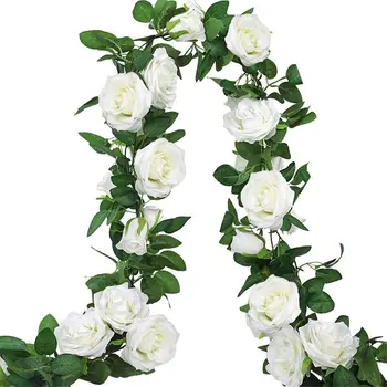 3PCS 2M Falso Grinalda de Rosas Artificiais de Seda Branca Flor Vinhas Penduradas Floral Garland Flores do Casamento Cadeia de Festa Decoração de Jardim