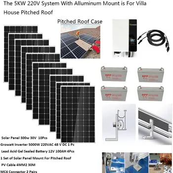 Painel Solar Kit Completo 5000W 220V 110V Fora da Grade do Sistema Com a Bateria de Lifepo4 O Híbrido Inversor Home 4HP Ar Condicionado