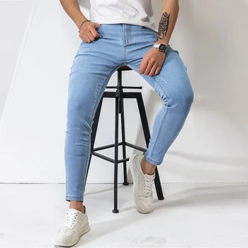 Novas calças de Brim dos Homens Casual calças de Brim dos Homens Elástico Magro Pés Pequenos Homens Azuis Jeans Toda a Temporada Ajuste Festa Casual Calças Jeans, Calças de Homens