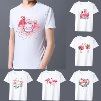 Os homens T-shirt Básica de Impressão de Manga Curta Anime Superior Flamingo Série Casual Branco O pescoço de Jovens Homens Urbanos da Camisa Confortável