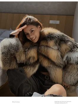 INS novidades de Inverno Mulheres Importados Ilha Dourada Fox Fur Casaco de Pele Real Jaqueta casaco de Luxo, Roupas de Streetwear Mulheres