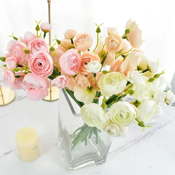 2 Pcs Simulação Artificial Camellia Segurando Flores Falso Flor Decoração De Casamento Adereços Foto