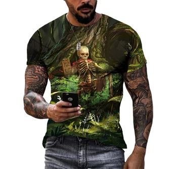 Alternativa de Horror, Horror dos Homens T-shirt de Impressão 3D Falsificar Rua manga Curta Tendência Personalidade de Tamanho Grande, Solta O-Camisa de gola