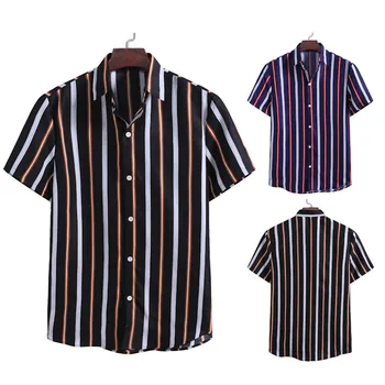 O verão masculino Listrado de Camisa de Impressão de Moda de Impressão 3D de Manga Curta Casual Solta Confortável Respirável Havaí Praia Nova Camisa 22