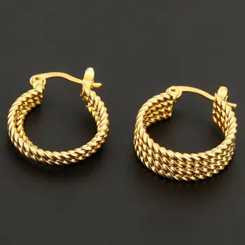 Moda grega do Huggie Brincos de Ouro 24K Cor do Aro Earings Para Mulheres Meninas Étnica Festa de Casamento Jóias