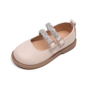 Moda Infantil de Sapatos de Couro Para o Desempenho dos Alunos Sapatos de Meninas Único Sapatos Com Strass Macio, com solado Preto Rosa