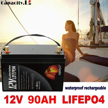 lancha bateria 12V90ah lifepo4 Impermeável e recarregável de iões de lítio de bateria para o motor de reboque ou de iate
