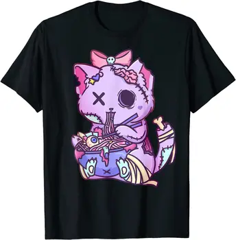 Gato Ramen Bowl Pastel Goth Nu Goth Anime Otaku Japonês T-Shirt