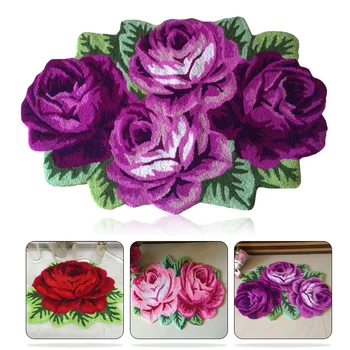 3D Rose Anti-derrapante Tapete na Porta de casa Emboridery Floral Tapete para Sala de estar, Quarto Grande Área Tapetes Amante Romântico em Carpete Tapete de Presente