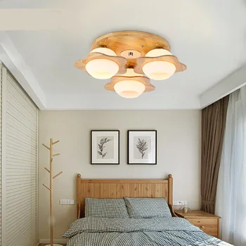 Escandinavo moderno e minimalista da Luz de Teto de flores de carvalho sala de estar, restaurante de madeira maciça lâmpadas do teto personalizado criativo