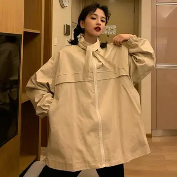 Cor pura ferramentas jaqueta simples streetwear 2022SS novos alunos-jogo de tendência solta coreano unissex casual Curto trench coats