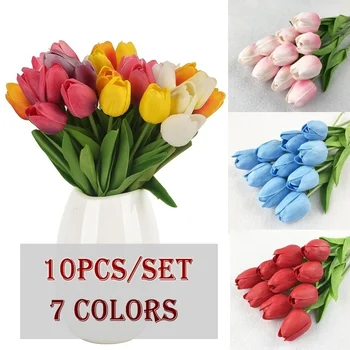 10pcs Artificial do PLUTÔNIO da Flor do Tulip Látex Toque Real Buquê para a Festa de Casamento, Decoração de Casa
