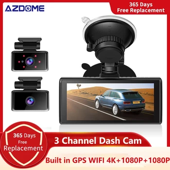 AZDOME M560 4K do Carro DVR do Canal 3 Traço Cam integrado GPS wi-Fi 2160P da Câmera do Carro da Visão Nocturna do Gravador de Vídeo do Monitor de Estacionamento 24H