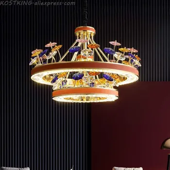 Sala Nova Iluminação do Candelabro K9 de Cristal Luxo, Salão Villa LED Pós-moderna e Lustres de Hong Kong Estilo Arte Hanging Lamp