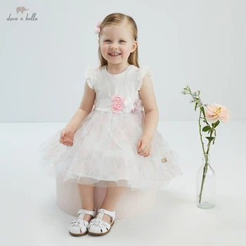 DB17422 dave bella verão menina do laço bonito estampa floral do vestido de crianças de moda de vestido de festa de crianças infantil roupas de lolita