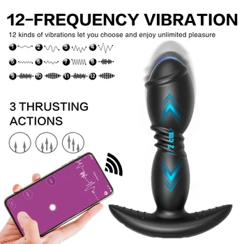 Bluetooth, Empurrando o Vibrador Vibrador Big Butt Plug Anal, Vibrador de Controle de APLICATIVO do sexo Masculino Próstata Massager do Ânus Brinquedo do Sexo para Homens Gays de 18+