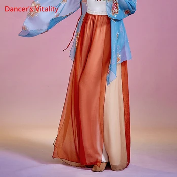 A Dança Do Ventre Traje Feminino Adulto Elegante Saia De Gaze De Calças Frouxas Hanfu Cosplay Lírica Dança Trajes Fase De Roupas