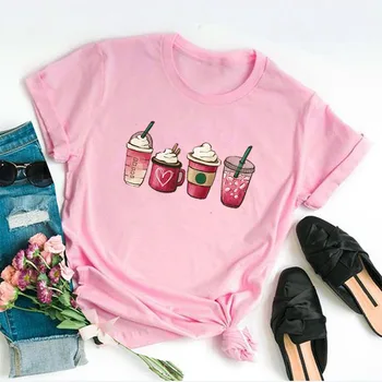 Valentine Café Coração Amor Bonito gráfico Camisa,Edição Limitada dos Namorados Presente para Ela,Mulheres harajuku impressão 100% algodão t-shirt.