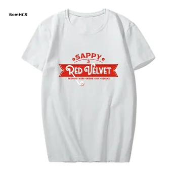 BomHCS Kpop VELUDO VERMELHO SENTIMENTAL T-shirt de Algodão Casual Tee Básica Unisexo de Manga Curta Tops (Preto Branco cor-de-Rosa Cinzento)