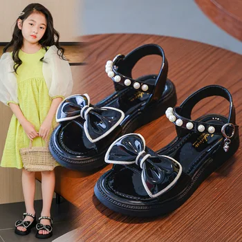 Princesa Plataforma Sandálias 2022 Aluno Televisão de Moda de Verão de Pérola Arco de Calçados para crianças-Meninas da Praia de Sapatos de Criança Sapatos de Verão de 3 a 12 Anos