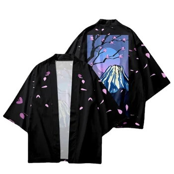 Desenho Animado Japonês Flor De Impressão Preto Casaquinho De Camisas De 2023 Mulheres Homens Cosplay Yukata Harajuku Quimono Asiático Roupas De Streetwear