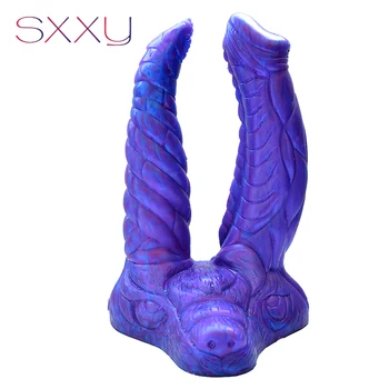 SXXY Nova Fantasia de Dragão de duas cabeças Vibrador Plug Anal em Silicone Macio, Com Ventosa Íntimo G-ponto de Estimulação Brinquedos Sexuais Para Lésbicas