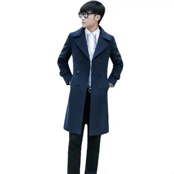 Longa casual de lã casaco homens azuis trench coats 8XL 9XL mangas compridas casaco mens casaco de cashmere casaco masculino inverno inglaterra