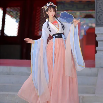 Original WeiJin Dinastia Hanfu Vestido Para As Mulheres Chinês Tradicional Hanfu Terno Elegante Clássica Princesa Das Fadas Dança Folclórica Traje