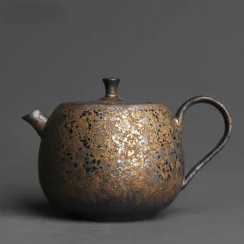Chinês de estilo retro grés de caqui forma de mão bule de chá, forno de cerâmica artesanal, personalizado chá