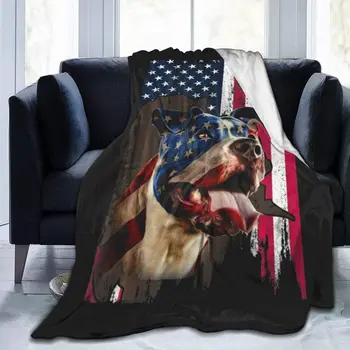 Flanela de Lã Jogar Cobertor Bandeira Americana Cão Pit Bull Engraçado Casa Macios Cobertores para as Crianças Adultos Comfotbale Aquecido Presente de Aniversário