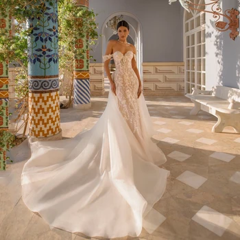 Sereia Vestidos de Noiva para Noiva Querida Decote Sexy Vestidos de Noiva Apliques Trem da Varredura de Tule de Volta Lace Robe De Mariee 2023