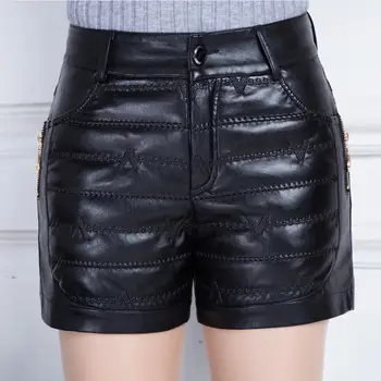 a moda mais grosso pu short de couro cintura alta shorts de couro feminina pacote de hip bordado Pu shorts de couro wq1353 dropship