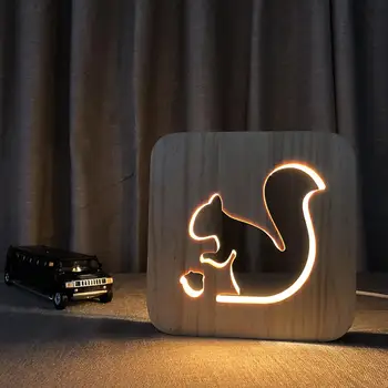 Esquilo Forma Criativa 3d de Madeira Oca Escultura Lâmpada de Usb Conduziu a Luz da Noite, para Crianças, Mesa de Cabeceira, Candeeiro de Mesa, Decoração