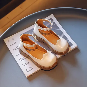 Crianças Elegante e Versátil Superficial Sapatos com Pérola do PLUTÔNIO Simples de Cor Sólida Estilo coreano Primavera 2022 Novo para a Festa de Casamento Mostra