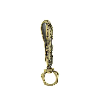 Feito à mão vintage Bronze pena Fina chinês Boa sorte correia chave de gancho clip giratória chaveiros chaveiro fecho de gancho FOB EDC DIY
