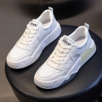 De Espessura Inferior E Sapatos Brancos, Mulheres Primavera De Couro Genuíno Tênis Plataforma 2021 Novo Feminino Casual Sapatos De Tênis Branco Aluno