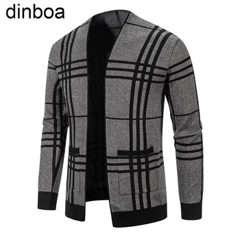 Dinboa-2022 Nova Moda Casaquinho de Malha de Homem Casacos de Inverno Business Casual Casacos Masculinos Tops Homem de Casaco Tamanho M-5xl Malhas de 2 Cores