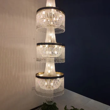 Moderno cristal de lustre grande vivenda de luxo, sala de estar oco revestimento de escada em espiral de cristal de lustre decorativo
