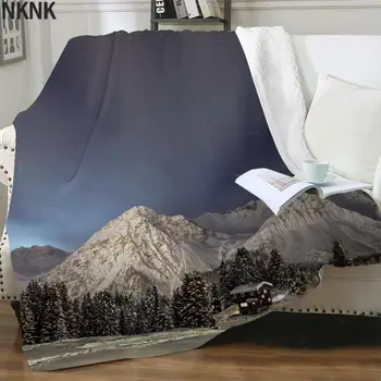 NKNK Brank Galaxy Cobertor Montanhas Colcha Para Cama de Floresta de Impressão 3D Casas Fina Colcha Sherpa Cobertor Animal Vintage Retângulo