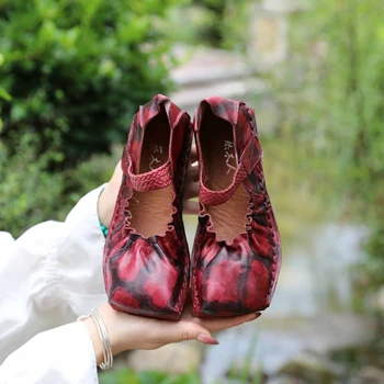Mary Jane Shoes Mulheres De Couro, Sapatilhas De Balé Outono Suave Saltos Artesanais De Couro Genuíno Mulheres Apartamentos De Dança Sapatos Chinês Antigo