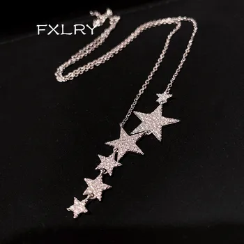 FXLRY mais Recente personalidade de moda de fundição de Seis estrelas, a pavimentação de pedra de strass colar de Novo clavícula colar para mulheres de Jóias