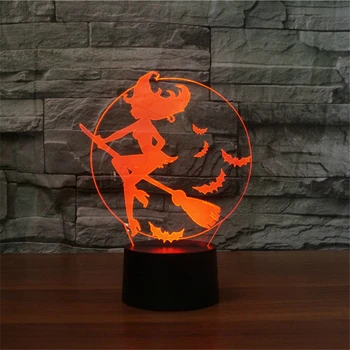 3D bruxa de vassoura-de-cavalo da Noite do DIODO emissor de luz para Criança de Luz Presentes de Halloween 7 cores 3d Ilusão luminarias Crianças de Cabeceira a Luz da Noite